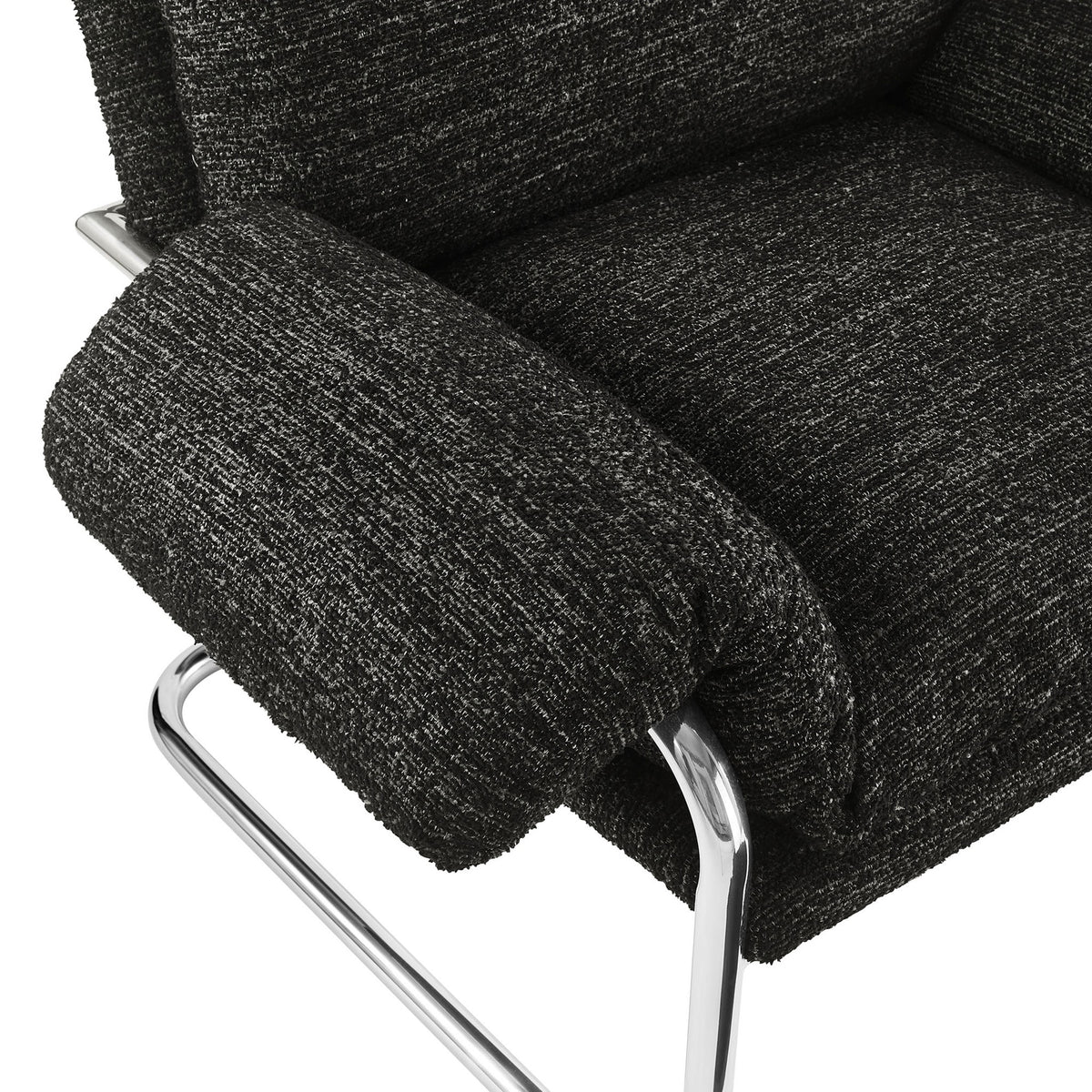 Textured boucle upholstery and generous arm padding deliver cozy comfort with refined texture || EEI-7180-CHA || detail_studio