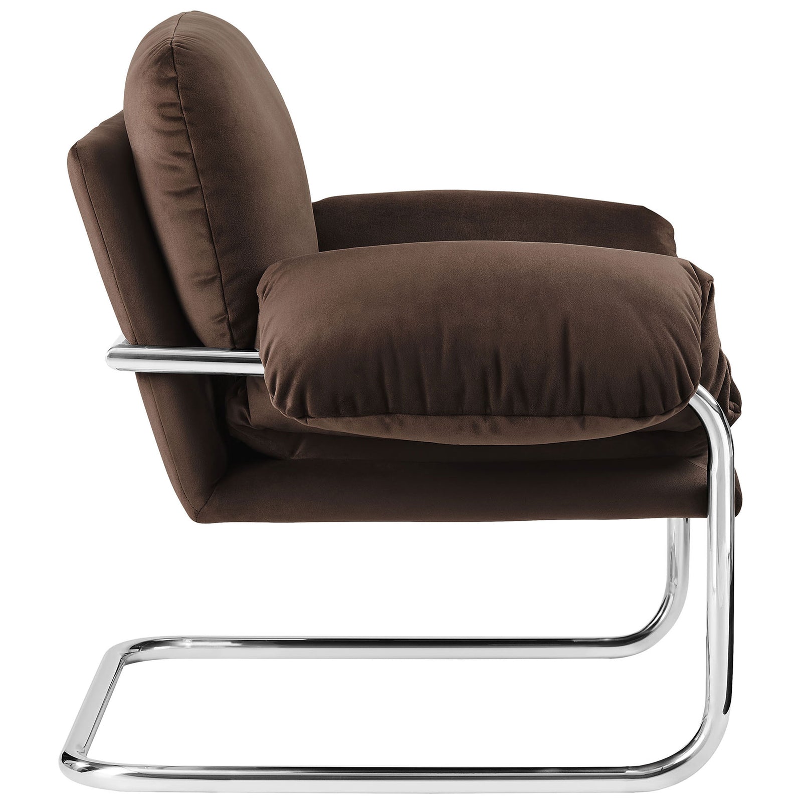 Sumptuous silhouette with pillowtop arms and sleek chrome-finished cantilever frame || EEI-7181-CHB || side_studio