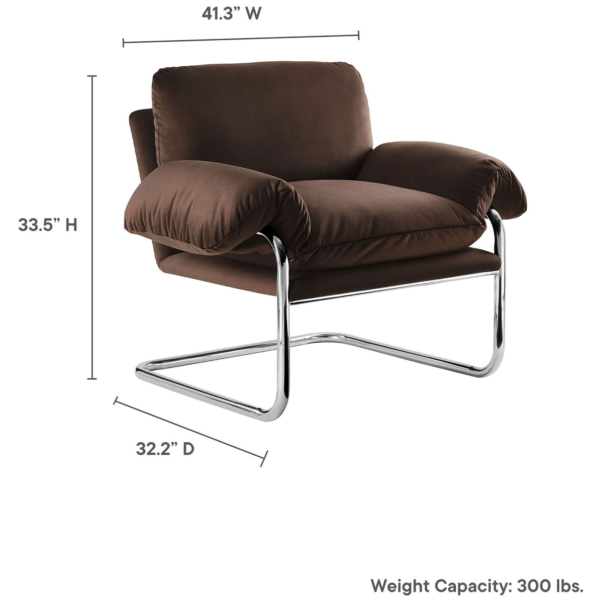 Generously cushioned velvet accent chair on a sleek cantilever base for laid-back lounging || EEI-7181-CHB || dimension_studio