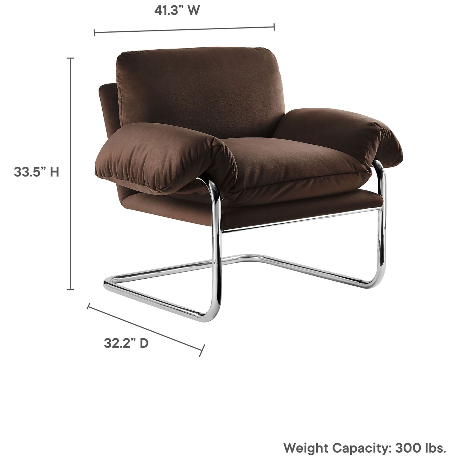 Generously cushioned velvet accent chair on a sleek cantilever base for laid-back lounging || EEI-7181-CHB || dimension_studio