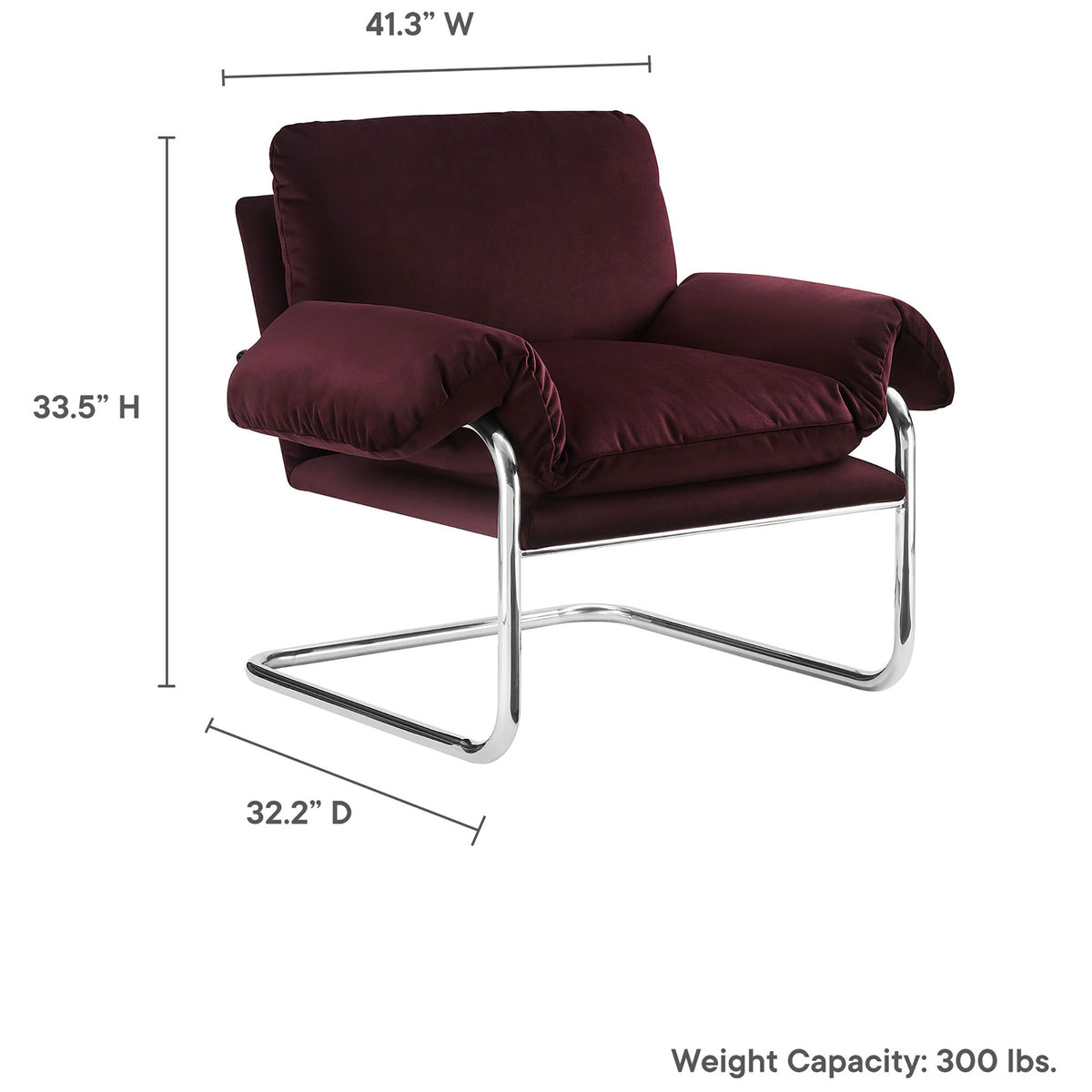 Chair dimensions with chrome cantilever base and a sturdy 300 lb weight capacity || EEI-7181-MUL || dimension_studio