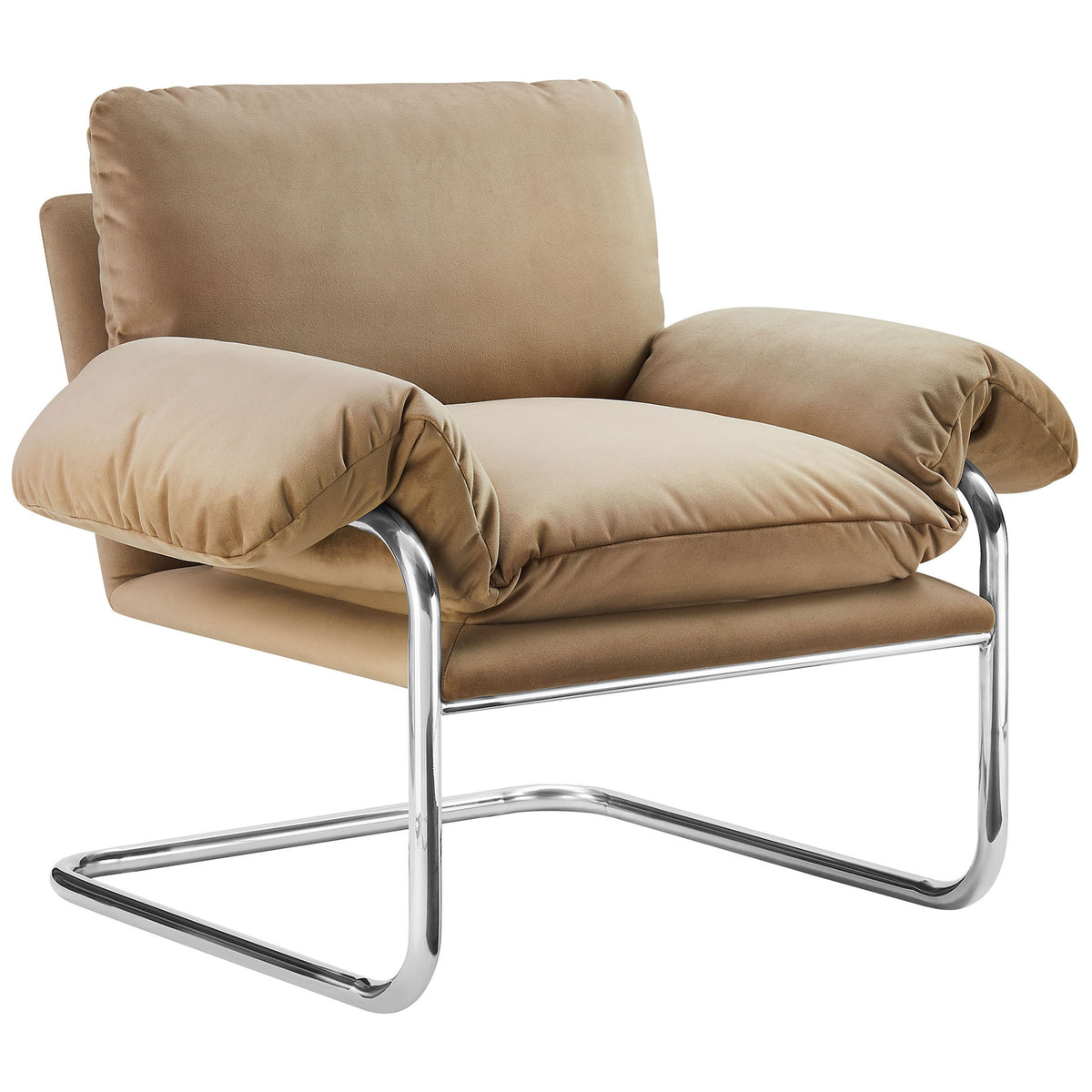 Stain-resistant performance velvet pairs with a gleaming cantilever base for effortless everyday elegance. || EEI-7181-TAU || front_angle_studio