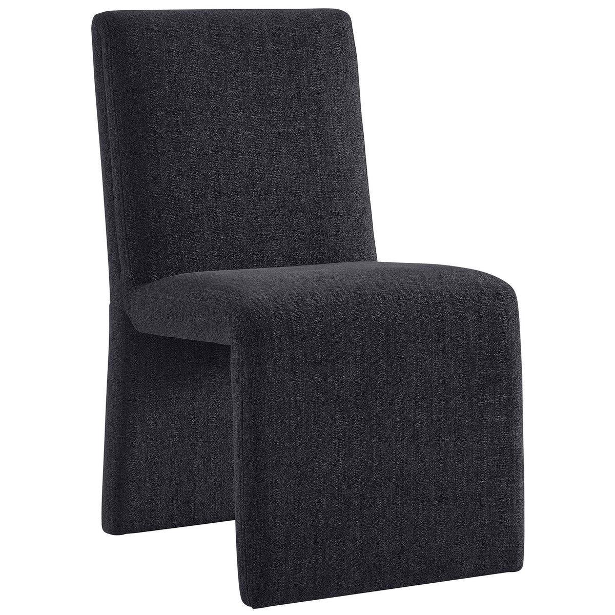 Ebony upholstered slipper dining chair with smooth wraparound base and tailored modern profile || EEI-7185-EBO || front_angle_studio