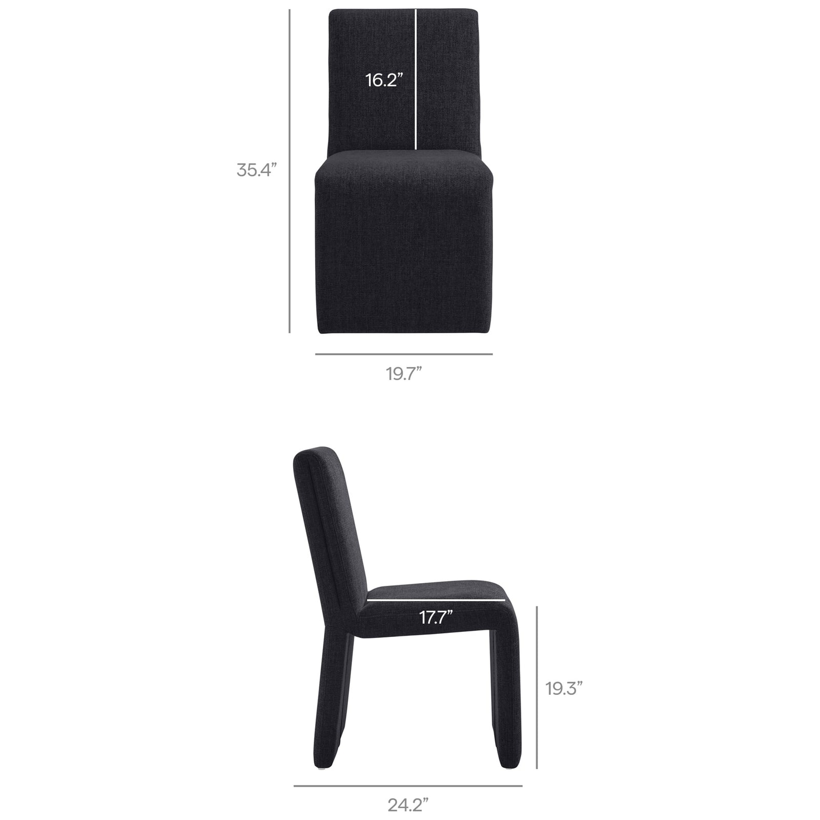 Emory dining chair measurements showing chair height width depth and seat height in inches || EEI-7185-EBO || dimension_studio