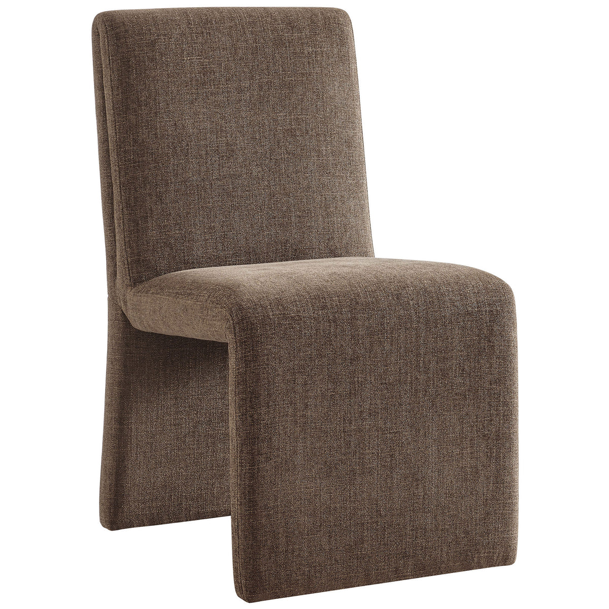 Modern slipper-style mocha chair showcasing the flowing folded silhouette from backrest to floor. || EEI-7185-MOC || front_angle_studio