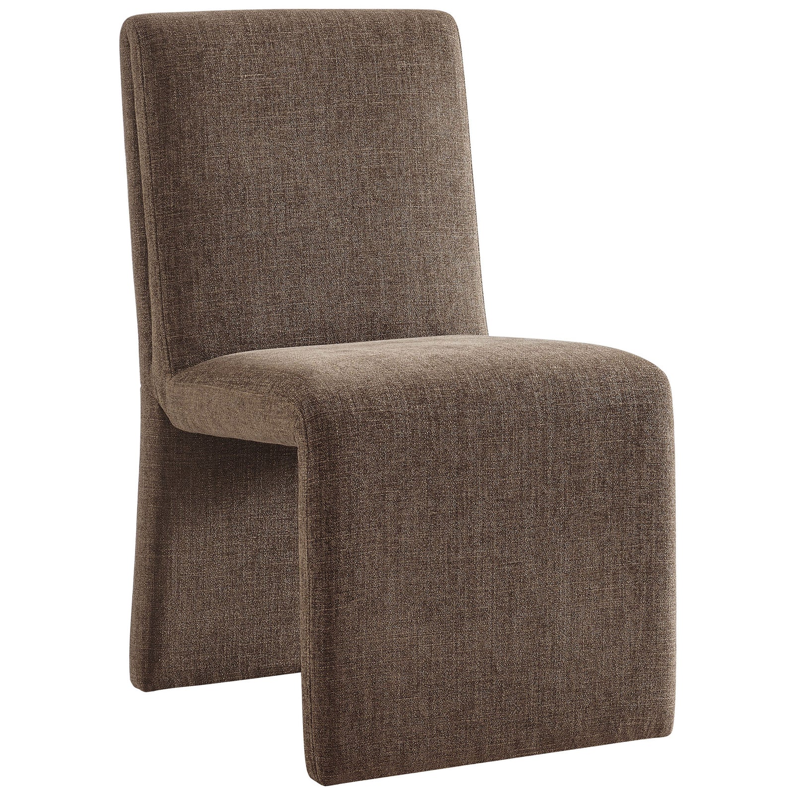 Modern slipper-style mocha chair showcasing the flowing folded silhouette from backrest to floor. || EEI-7185-MOC || front_angle_studio