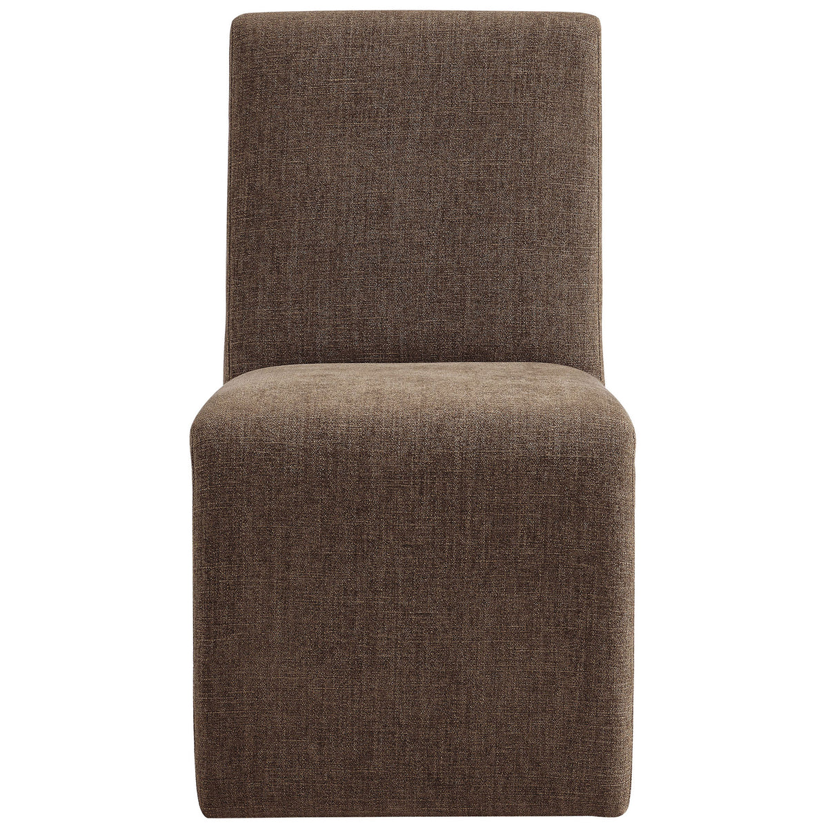 Mocha upholstered dining chair with sleek wraparound base and plush padded seat. || EEI-7185-MOC || front_studio