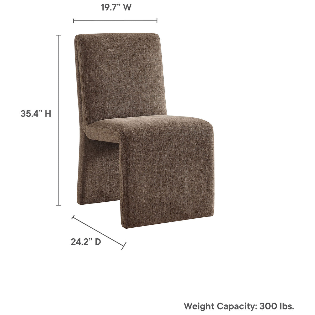 Size diagram of the Emory dining chair with key height, width, depth, and 300 pound capacity noted. || EEI-7185-MOC || dimension_studio