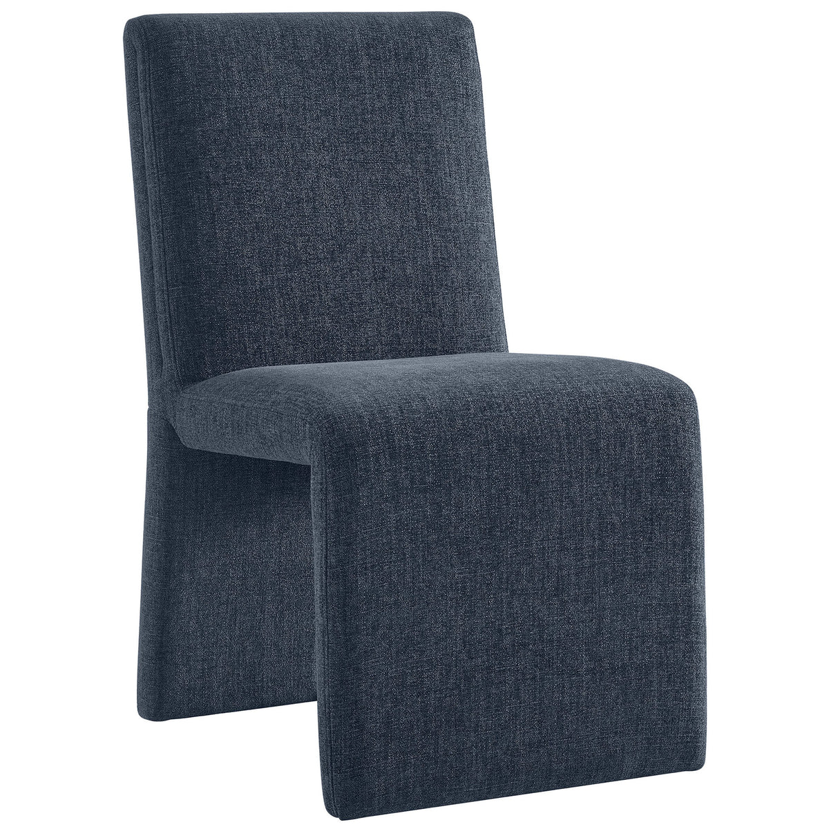 Slate blue Emory upholstered dining chair with modern folded base and tailored slub weave fabric || EEI-7185-SLB || front_angle_studio