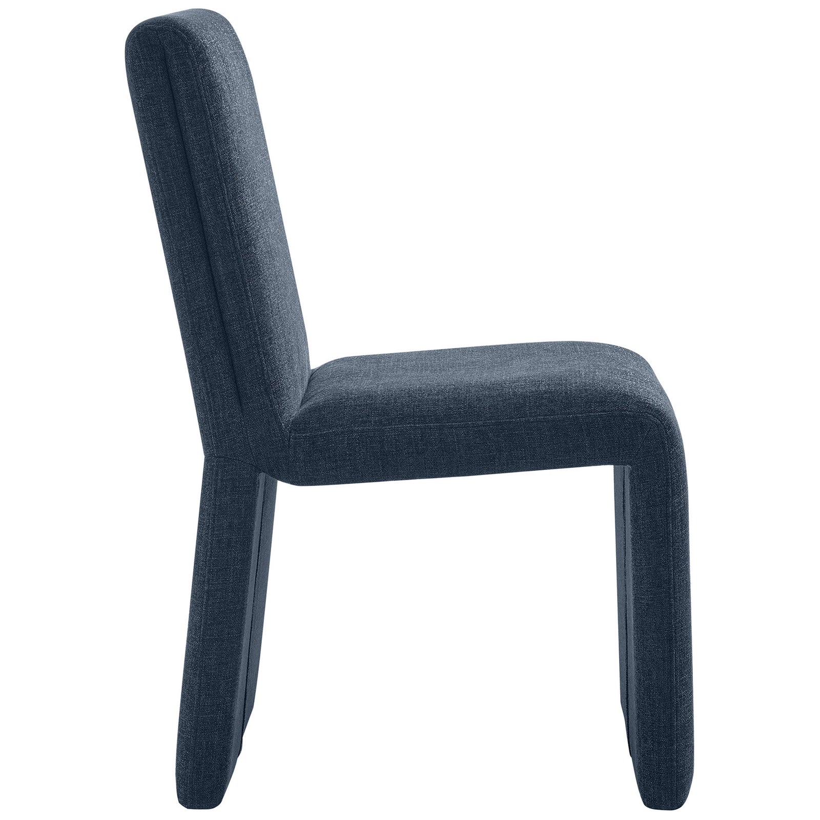 Armless slate blue dining chair with continuous waterfall seat and generously cushioned silhouette || EEI-7185-SLB || side_studio