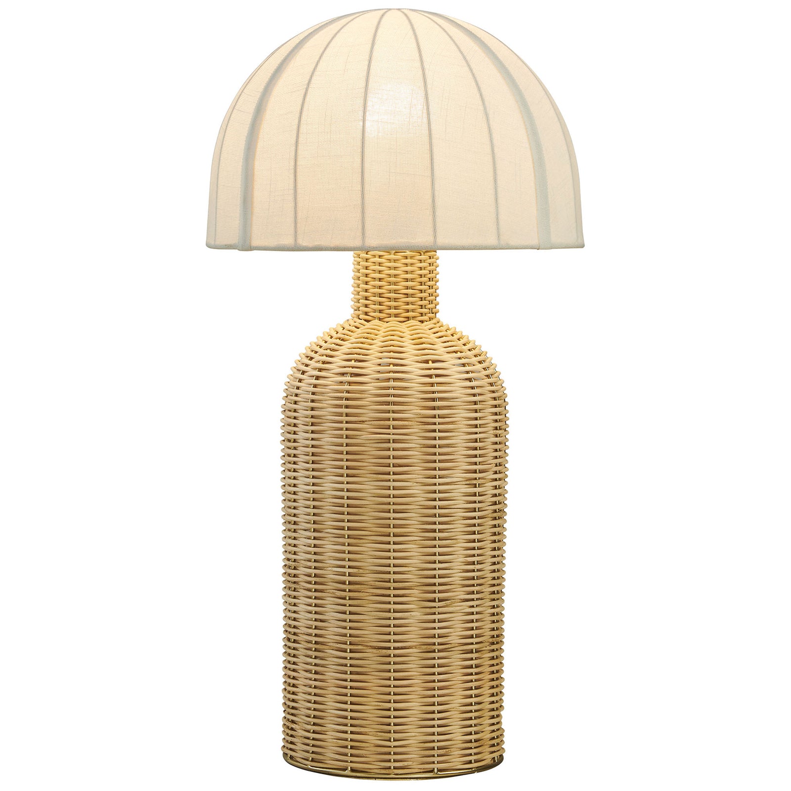 White dome shade paired with a natural rattan base creates a fresh coastal table lamp silhouette || EEI-7186-WHI-NAT || front_studio