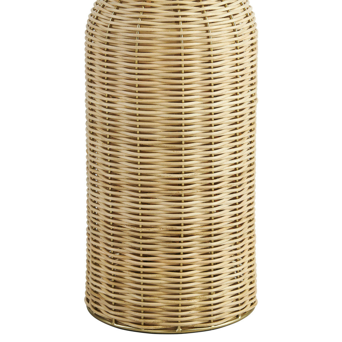 Tightly woven natural rattan base highlights warm tone and artisanal texture of the lamp || EEI-7186-WHI-NAT || swatch_studio