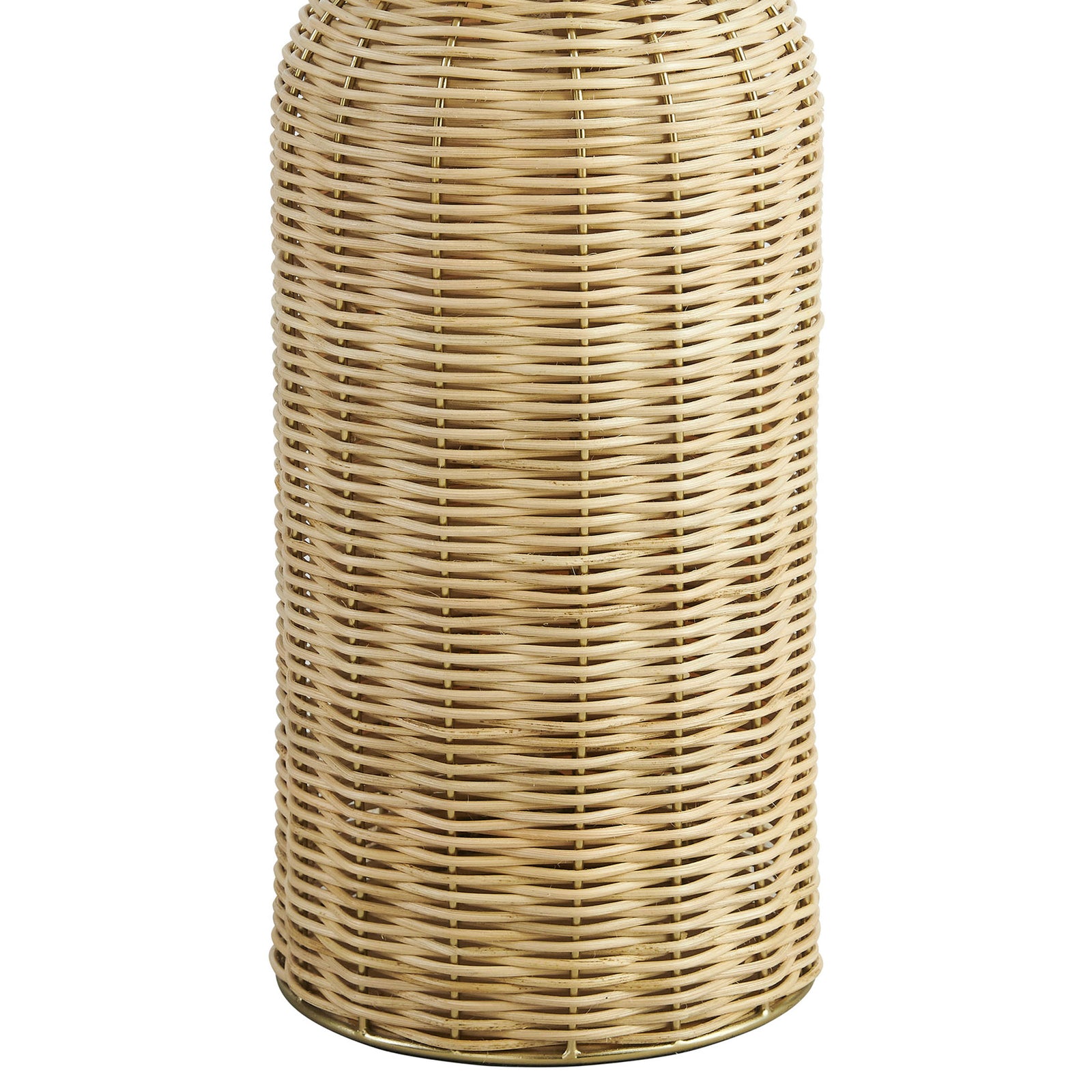 Tightly woven natural rattan base highlights warm tone and artisanal texture of the lamp || EEI-7186-WHI-NAT || swatch_studio