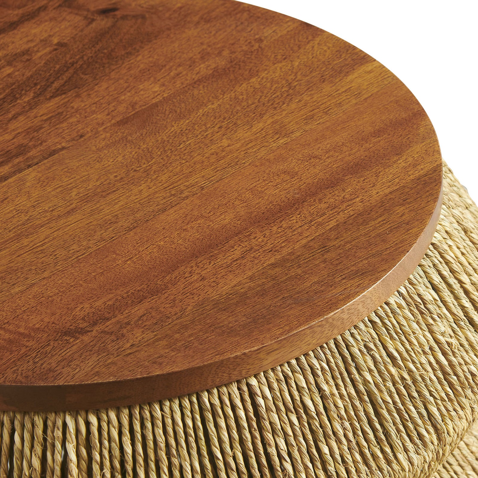 Close-up of rich grain mango wood tabletop edge detail || EEI-7188-WAL-NAT || detail_studio