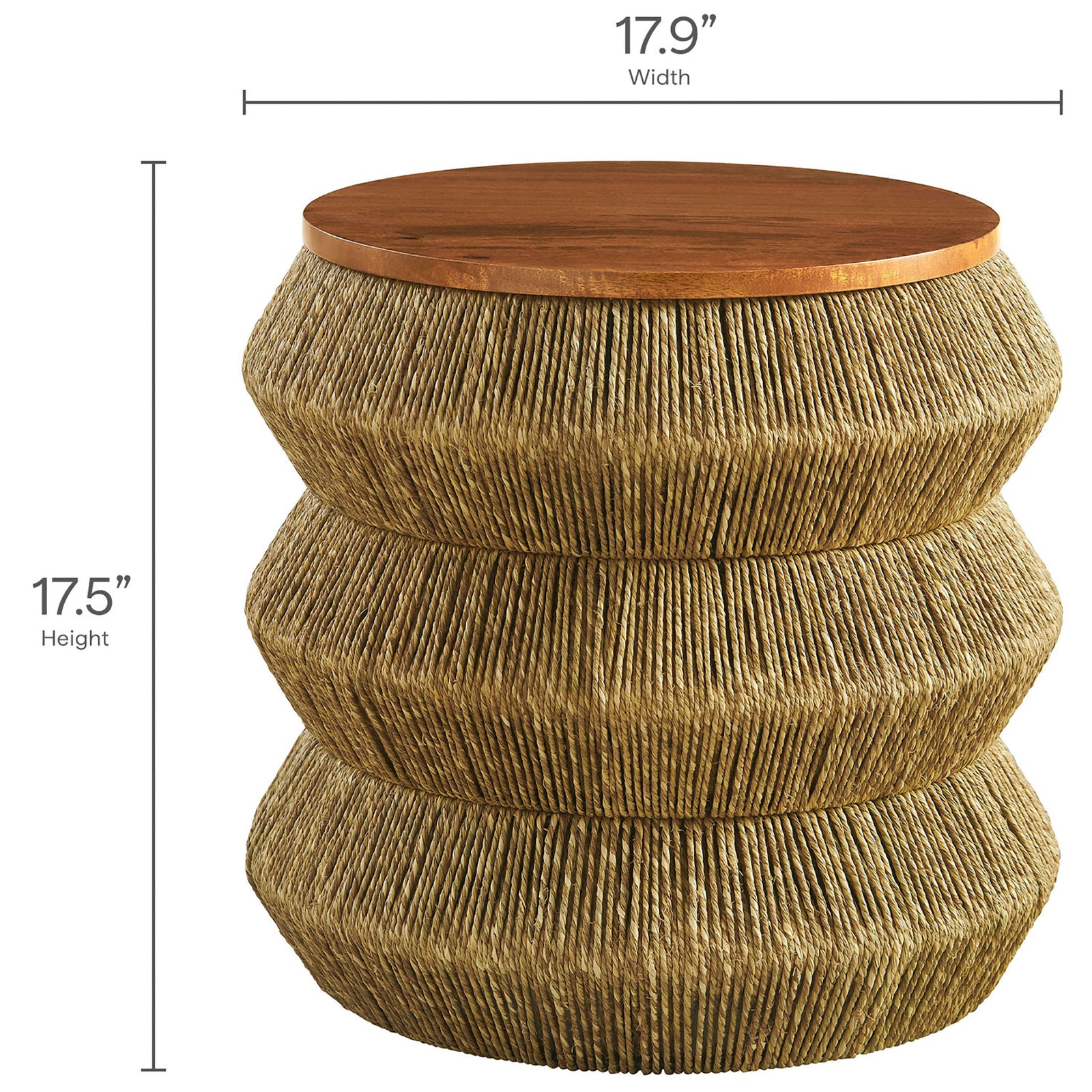 Dimension view showing 17.9 inch width and 17.5 inch height of table || EEI-7188-WAL-NAT || dimension_studio