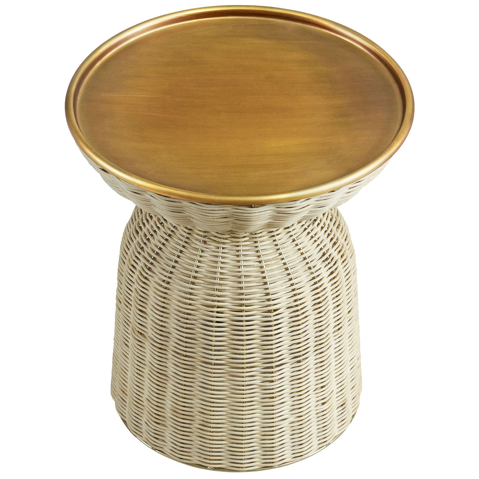 Raised brass tray top provides a smooth, sturdy surface for drinks, books, and decor. || EEI-7189-BBR-NAT || top_studio