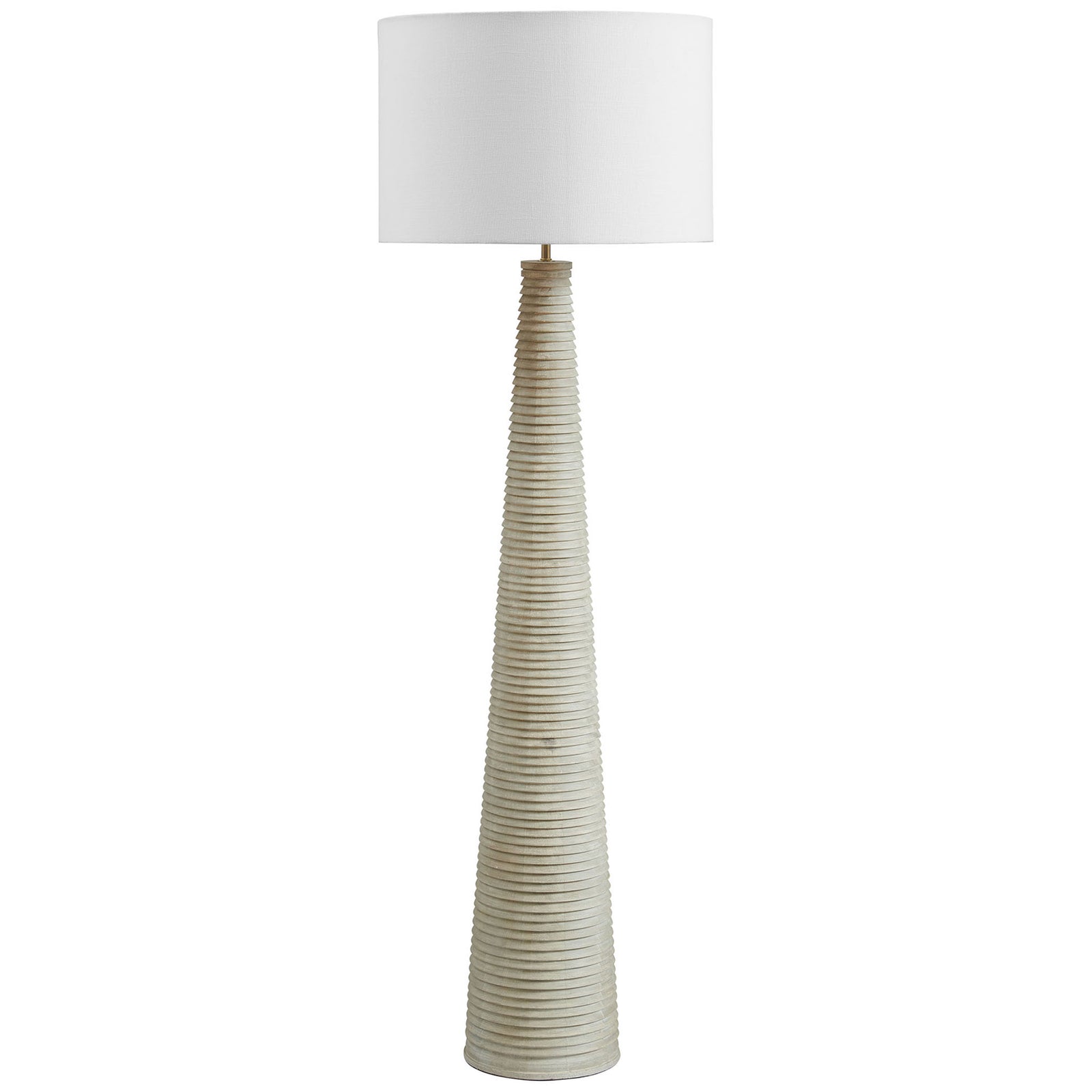 Modern ribbed wood floor lamp with crisp white fabric drum shade || EEI-7190-WHI-GRY || front_studio
