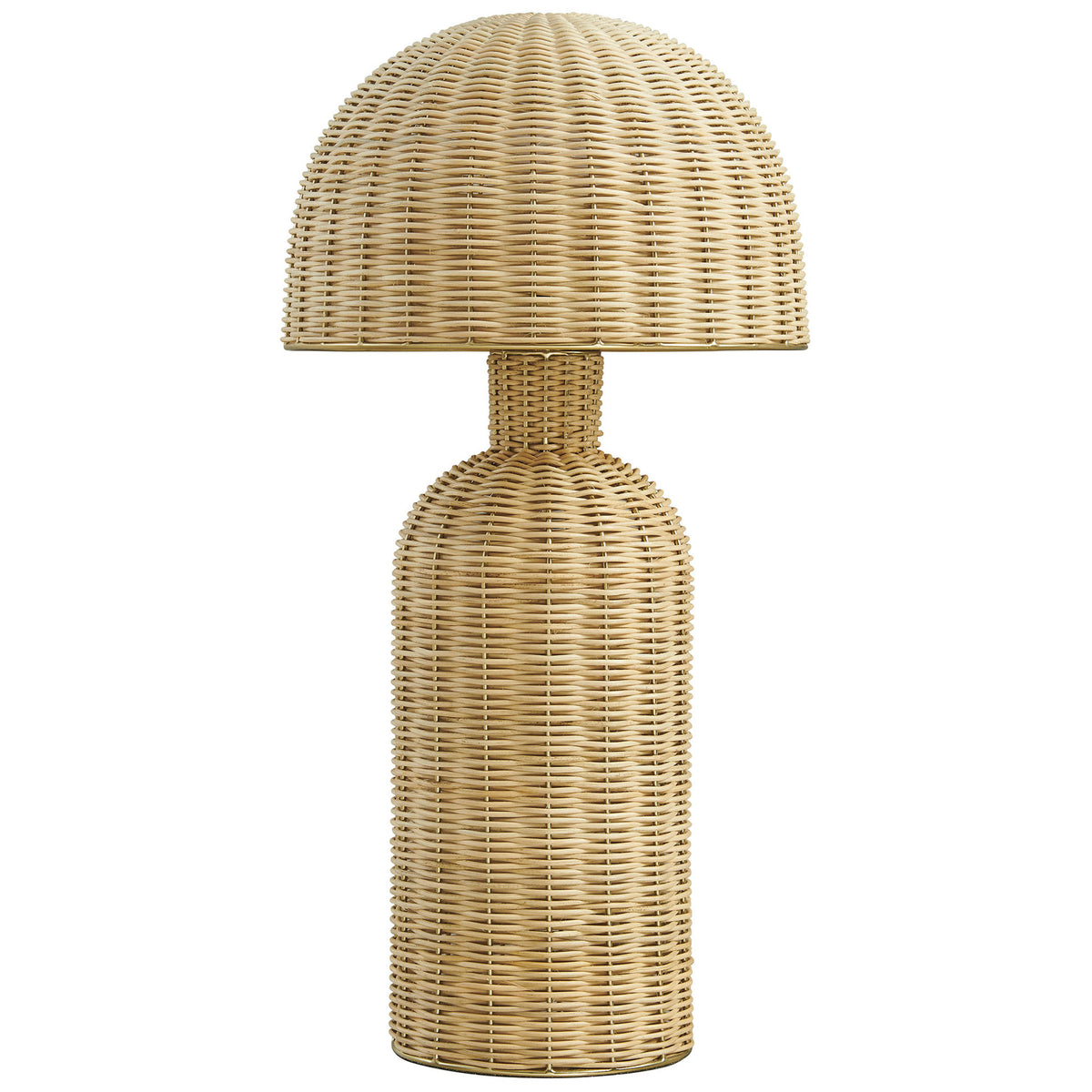 Briar natural rattan table lamp showcasing its sculptural silhouette and dome shade || EEI-7191-NAT || front_studio
