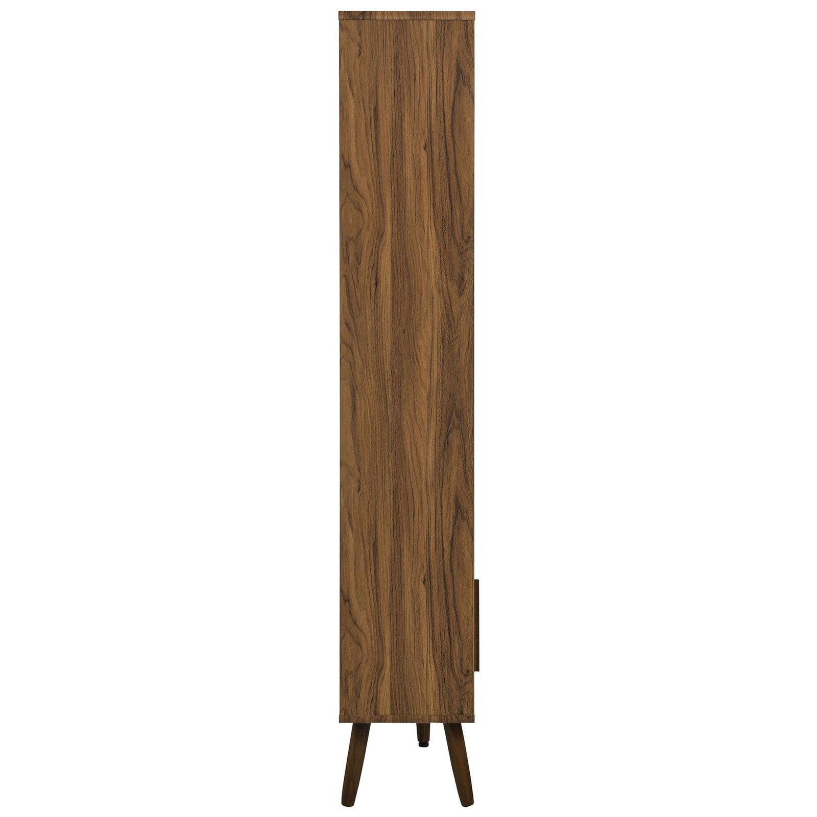 Slim profile highlights the walnut wood grain and tapered legs in a clean, mid-century silhouette || EEI-7194-WAL-LIN || side_studio