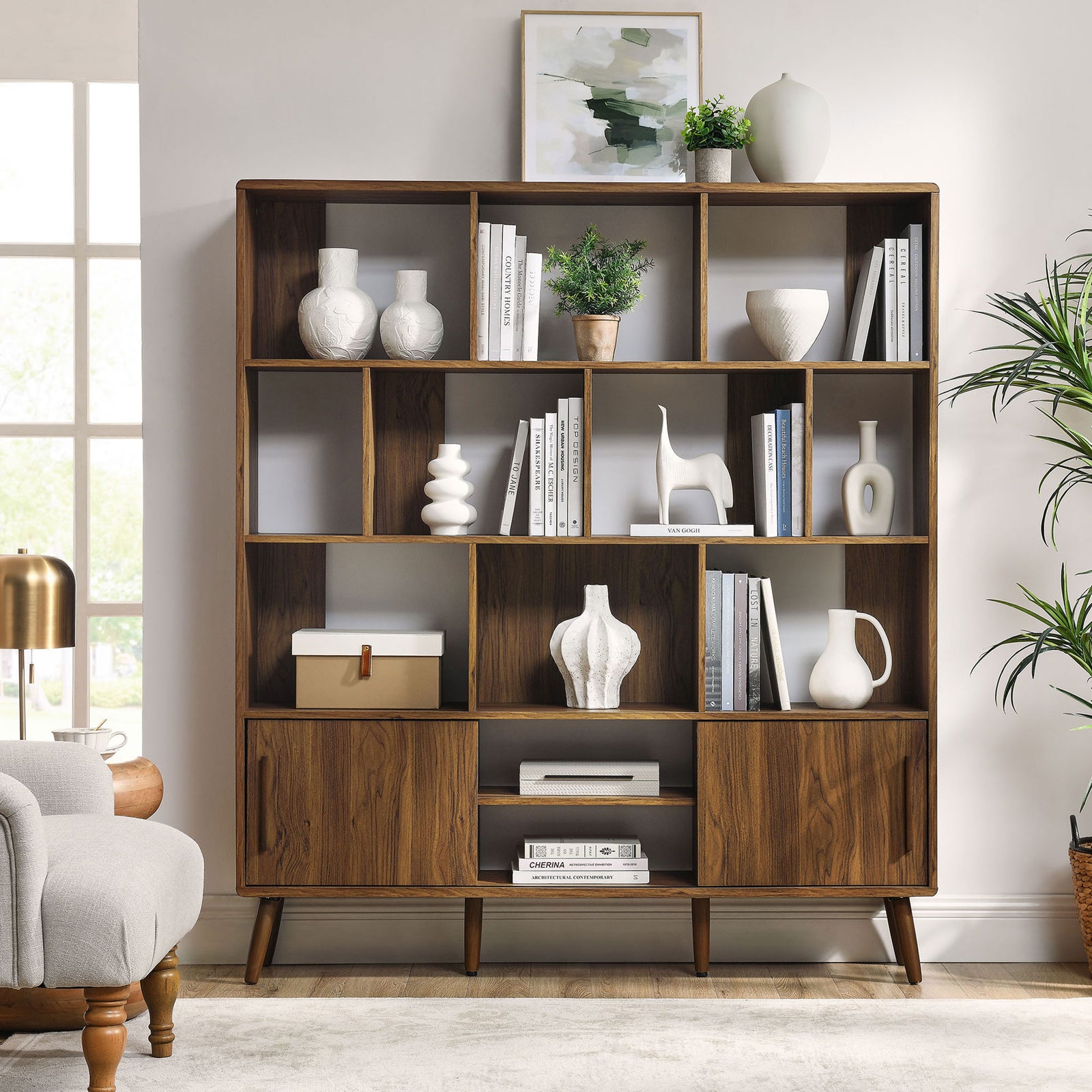 Styled display brings balanced symmetry and generous storage to your living space || EEI-7194-WAL || front_room