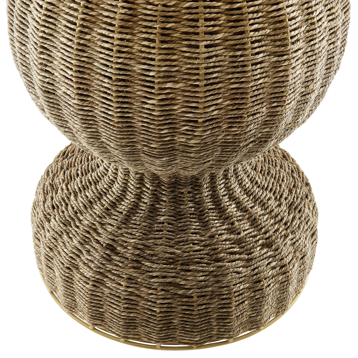 Curved double gourd seagrass pedestal wrapped in tightly woven texture for a sculptural organic look || EEI-7195-WHI-NAT || leg_studio