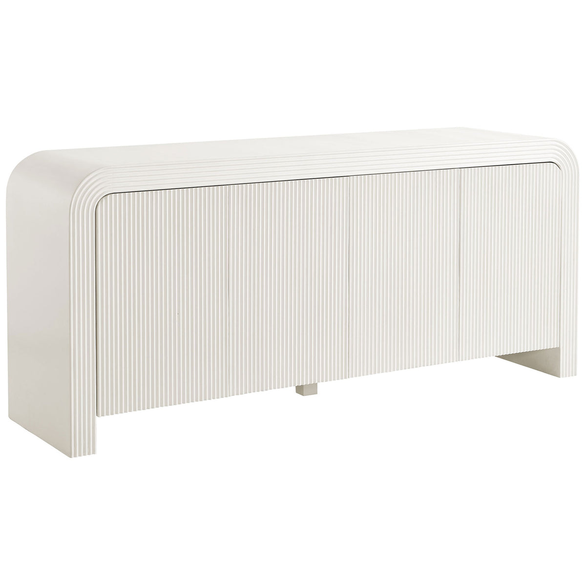White fluted sideboard with rounded waterfall edges and clean push-to-open doors || EEI-7198-IVO || front_angle_studio