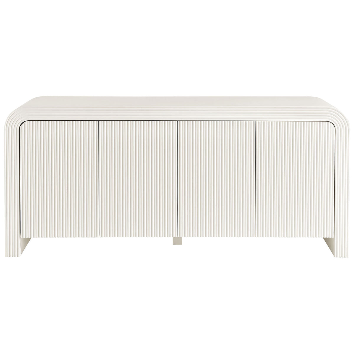 Four-door white fluted sideboard with seamless push-to-open doors and sculpted waterfall corners || EEI-7198-IVO || front_studio