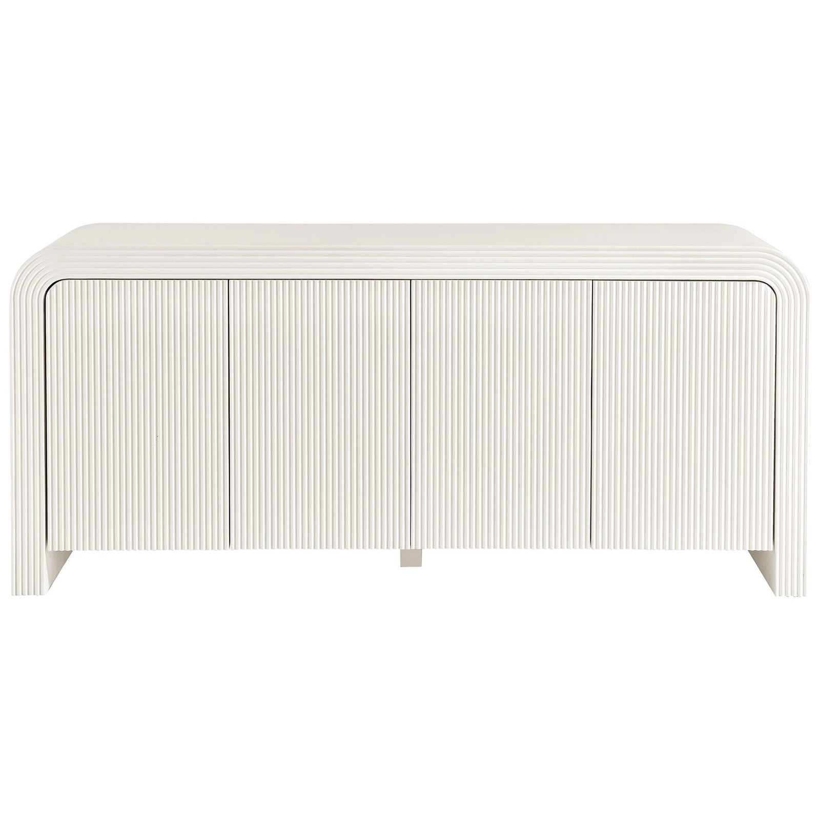 Four-door white fluted sideboard with seamless push-to-open doors and sculpted waterfall corners || EEI-7198-IVO || front_studio