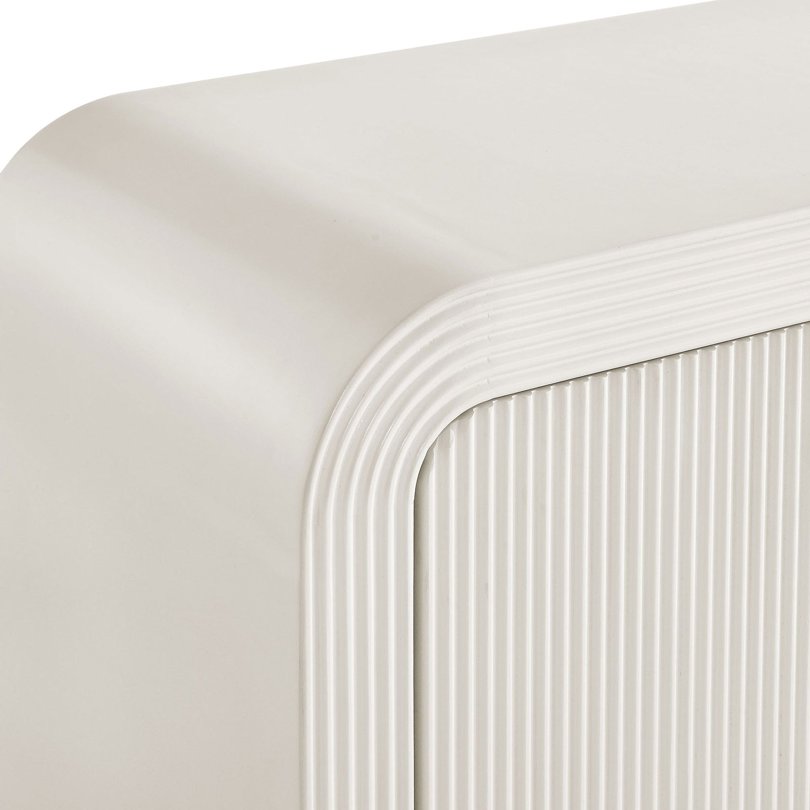 Layered fluted texture and softly rounded waterfall corner in a white matte finish || EEI-7198-IVO || detail_studio