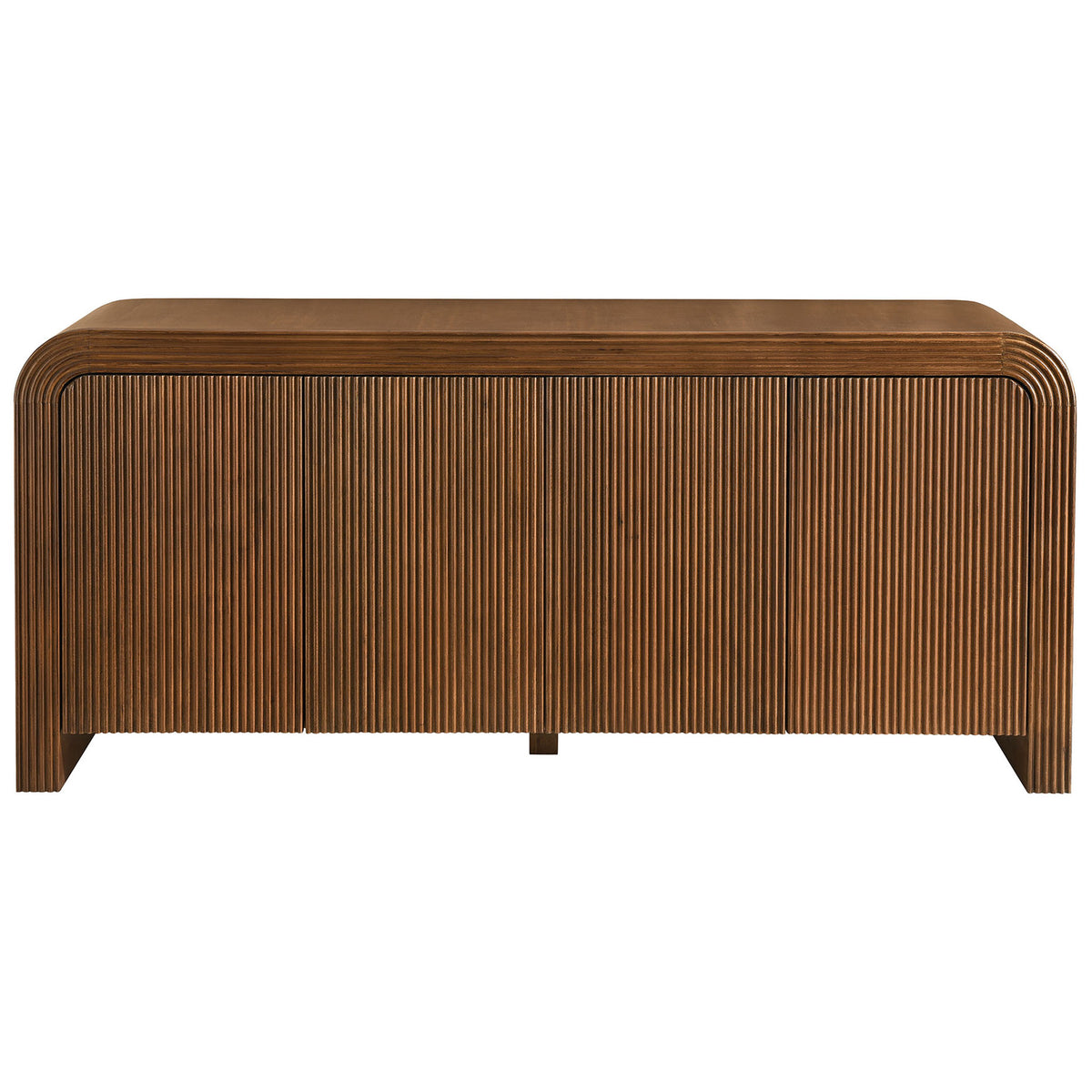 Walnut fluted sideboard with smooth waterfall top and four seamless push-to-open doors || EEI-7198-WAL || front_studio