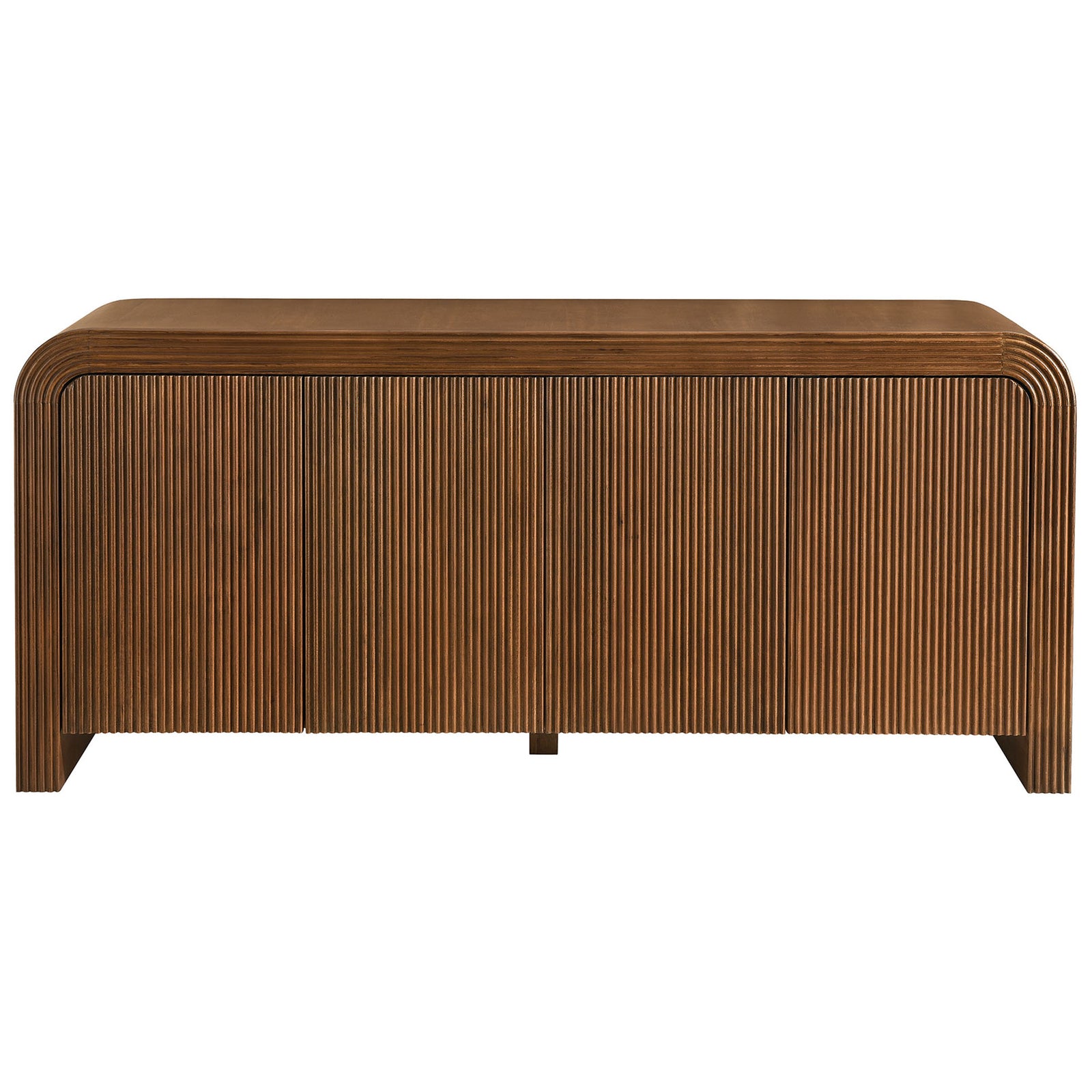 Walnut fluted sideboard with smooth waterfall top and four seamless push-to-open doors || EEI-7198-WAL || front_studio