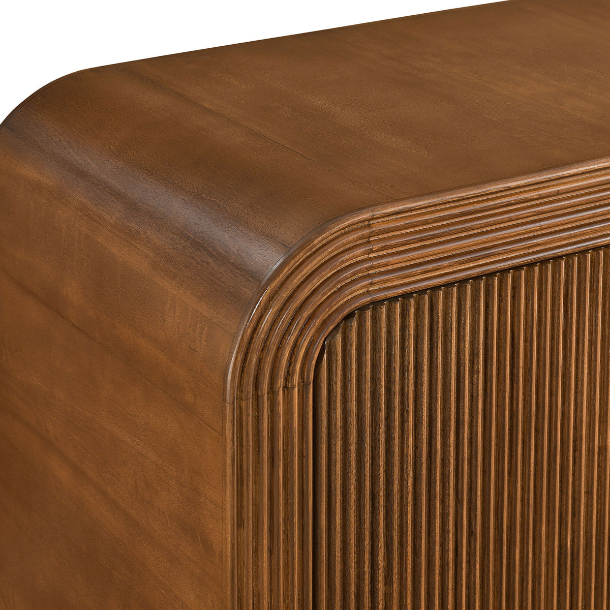 Textured fluted wood detailing and rounded waterfall corner add sculptural interest to this walnut sideboard || EEI-7198-WAL || detail_studio