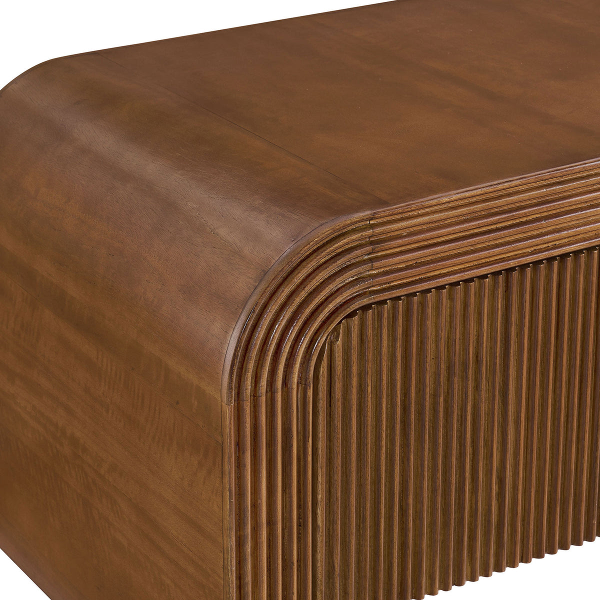 Walnut waterfall edge curves smoothly into finely fluted door detailing || EEI-7199-WAL || detail_studio