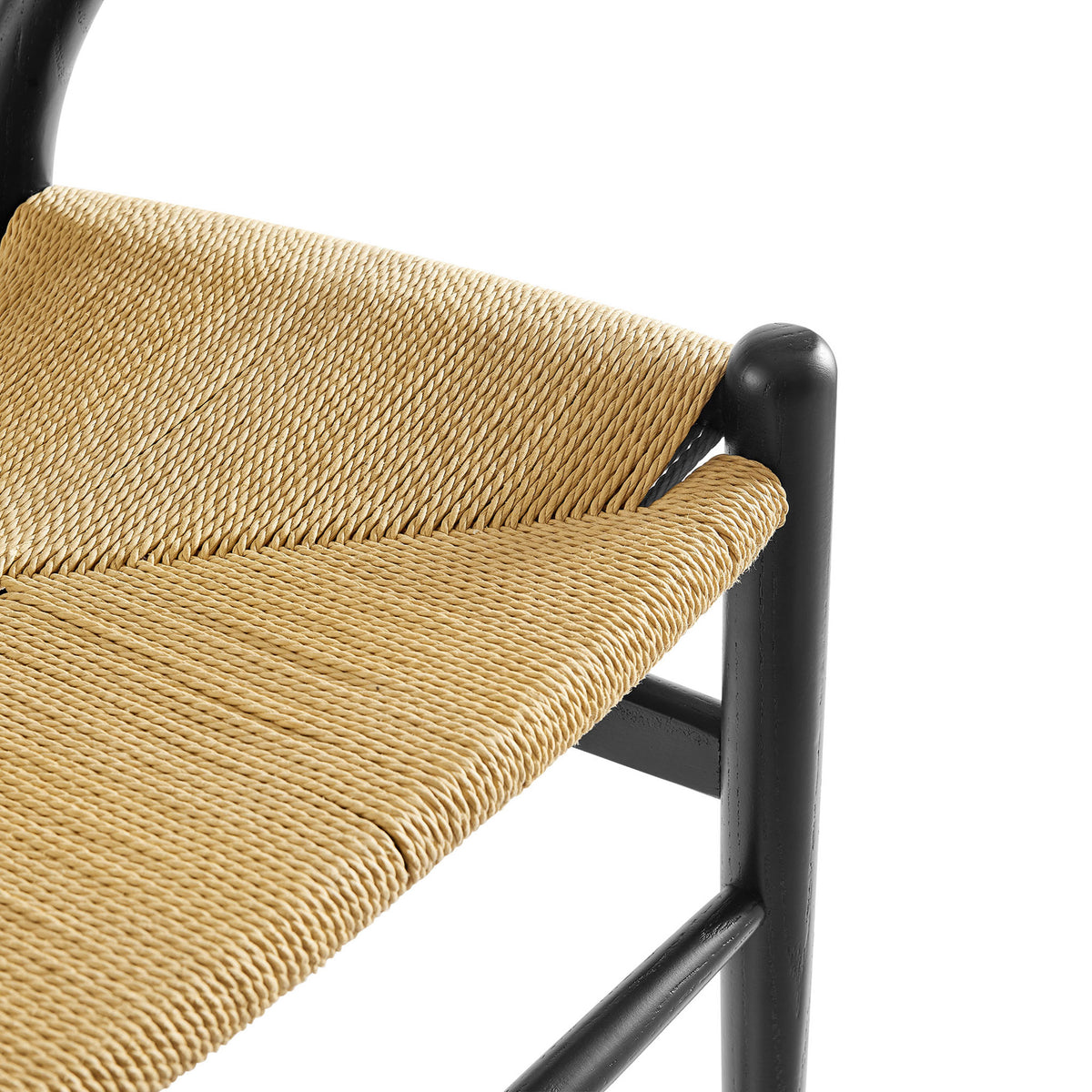 Tight paper rope weave forms a supportive sculpted seat that adds natural warmth to the chair || EEI-7200-BLK || detail_studio