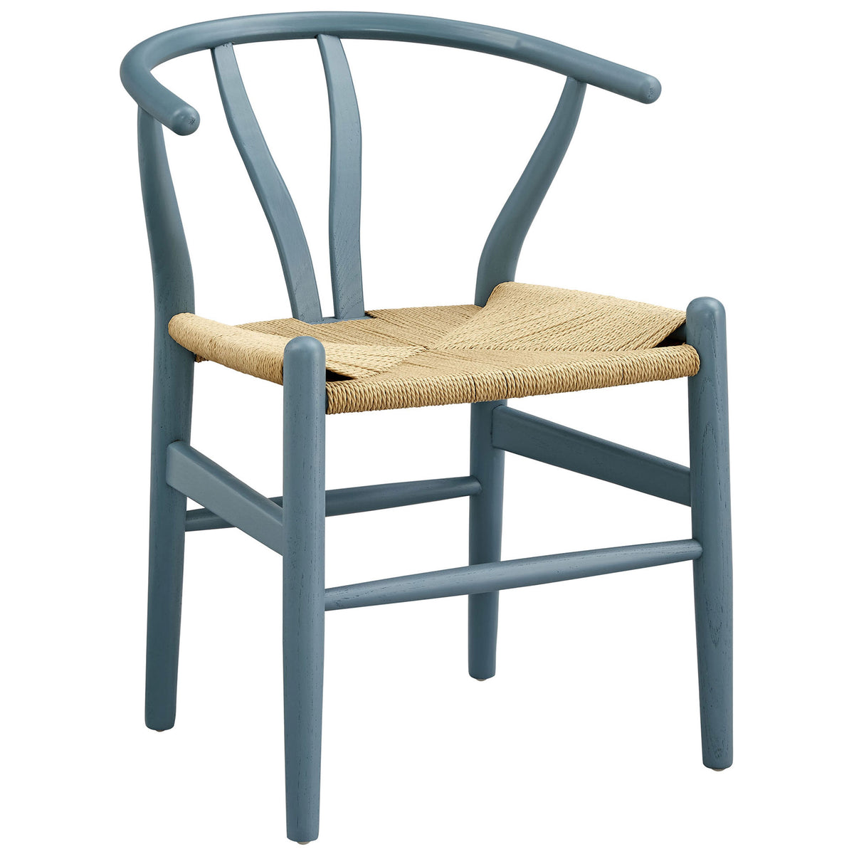 Harbor blue Amish dining chair featuring curved half-moon back and natural woven rope seat || EEI-7200-HAR || front_angle_studio