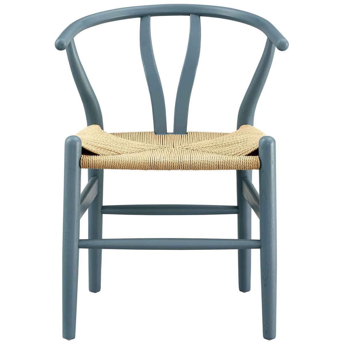 Harbor blue wood dining chair with woven paper rope seat and sculpted mid-century backrest || EEI-7200-HAR || front_studio