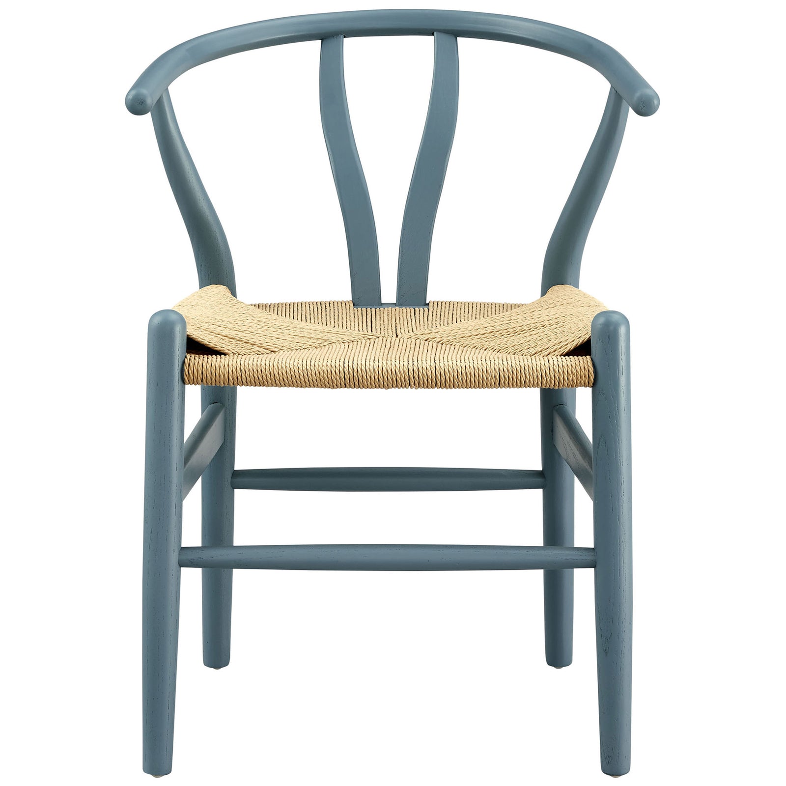 Harbor blue wood dining chair with woven paper rope seat and sculpted mid-century backrest || EEI-7200-HAR || front_studio