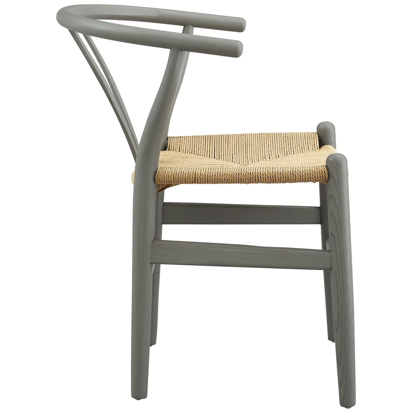 Side profile of light gray wood dining chair highlighting sculpted curved back and footrest support || EEI-7200-LGR || side_studio