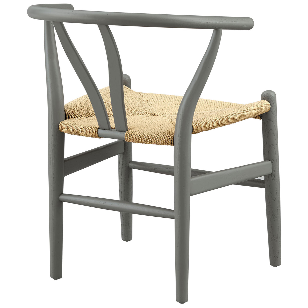 Rear view of light gray wood dining chair showing flowing curved backrest and sturdy cross rails || EEI-7200-LGR || back_angle_studio