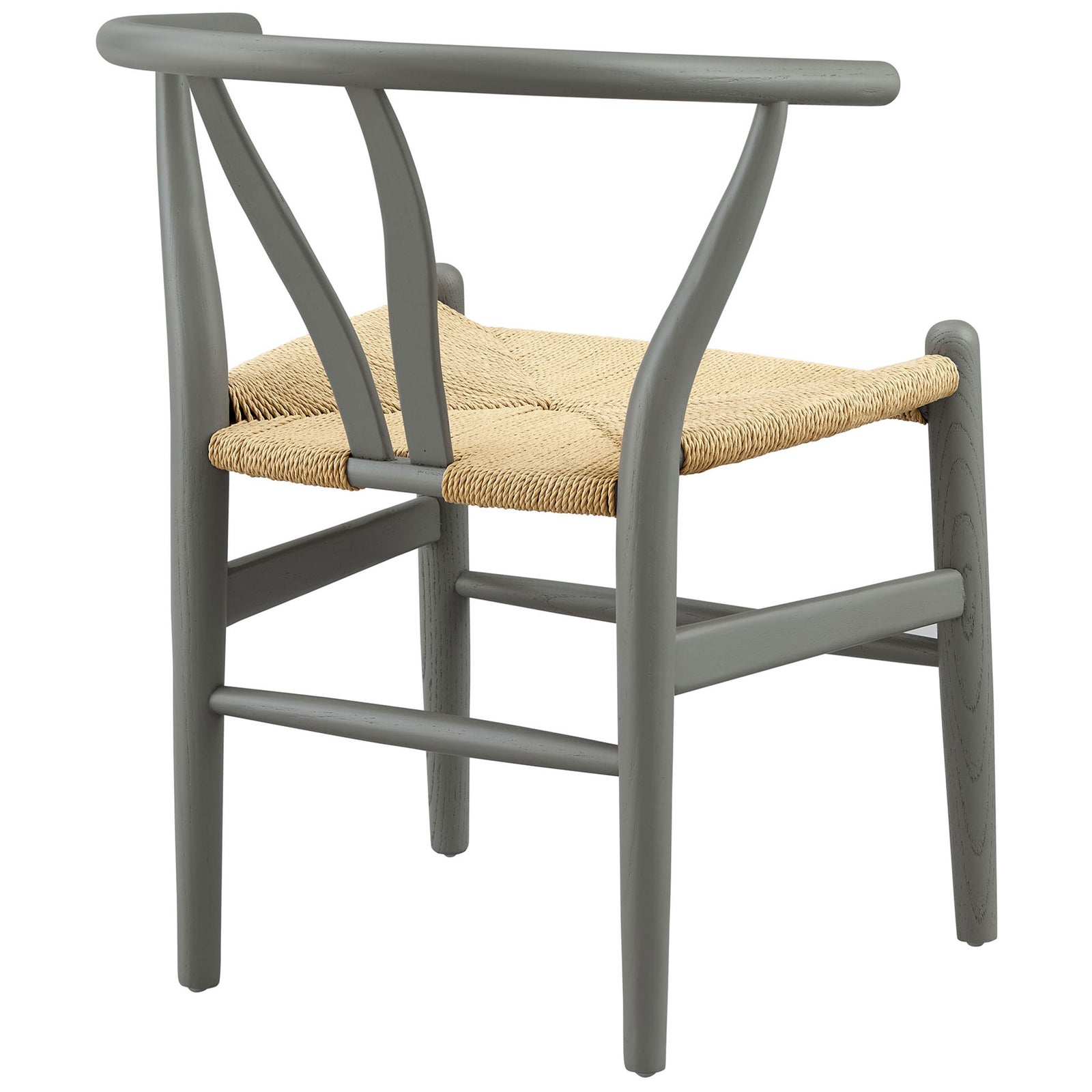 Rear view of light gray wood dining chair showing flowing curved backrest and sturdy cross rails || EEI-7200-LGR || back_angle_studio
