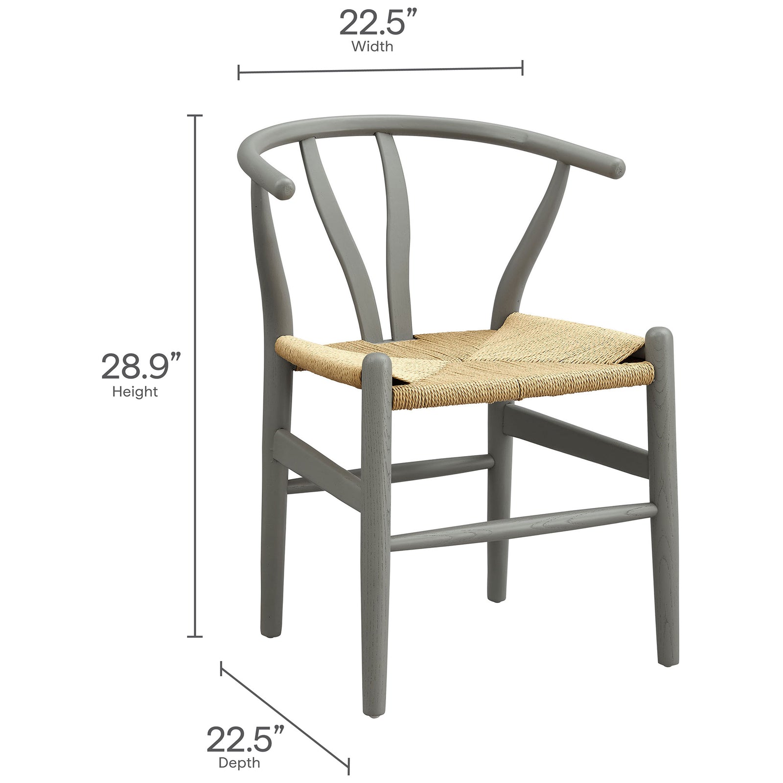 Size guide of Amish rope dining chair with labeled height, width, and depth for easy space planning || EEI-7200-LGR || dimension_studio