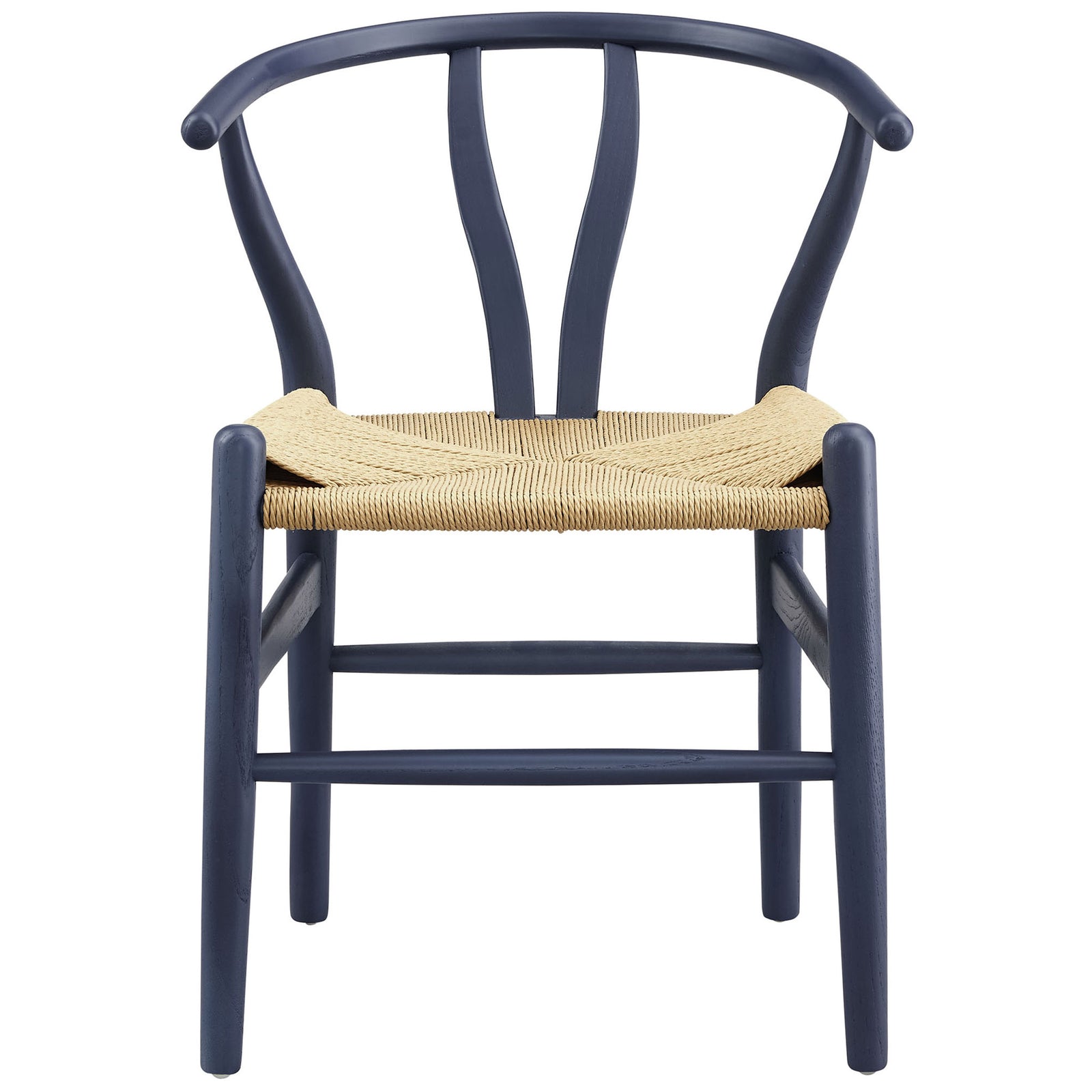 Amish dining chair showcasing a curved half-moon backrest and V-cut woven rope seat pattern. || EEI-7200-MID || front_studio