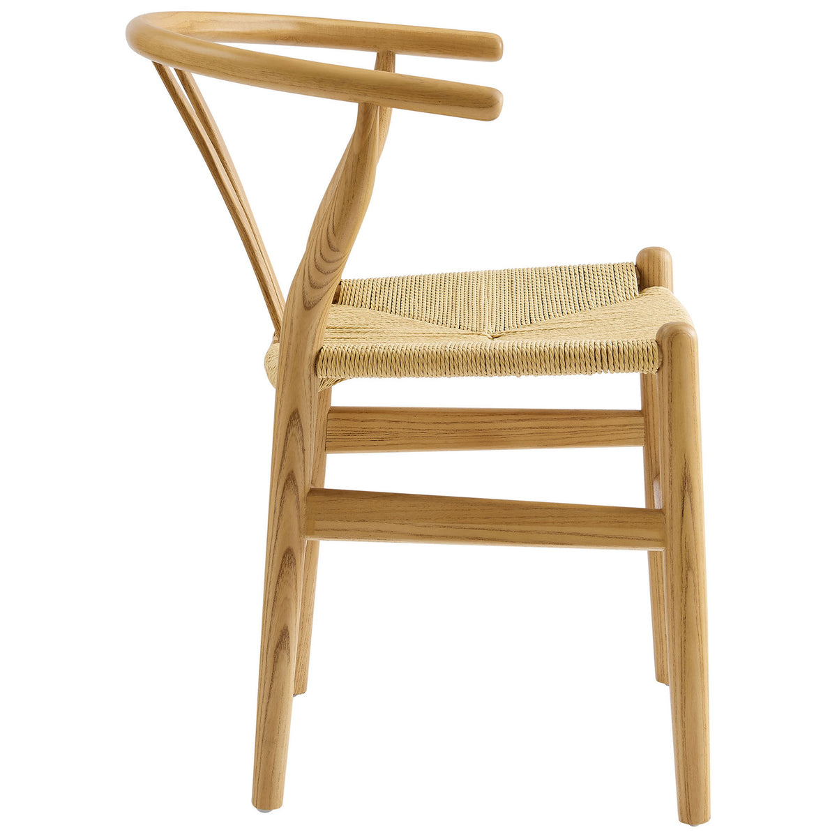 Natural wood dining chair highlighting the slim frame, low curved back, and built-in footrest || EEI-7200-NAT || side_studio