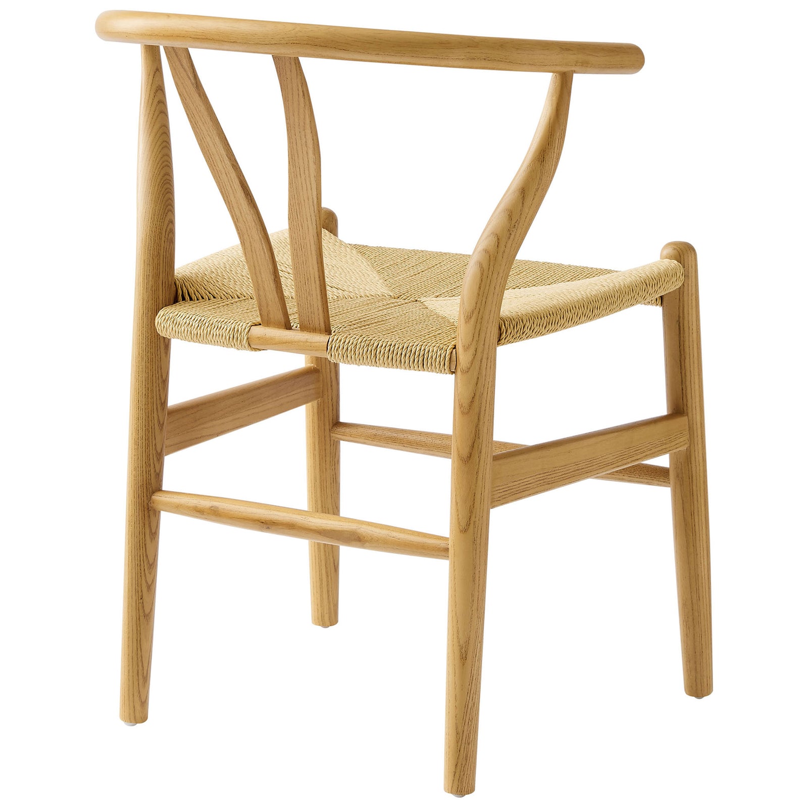 Natural wood dining chair emphasizing the sculpted Y-back and smooth rounded frame || EEI-7200-NAT || back_angle_studio