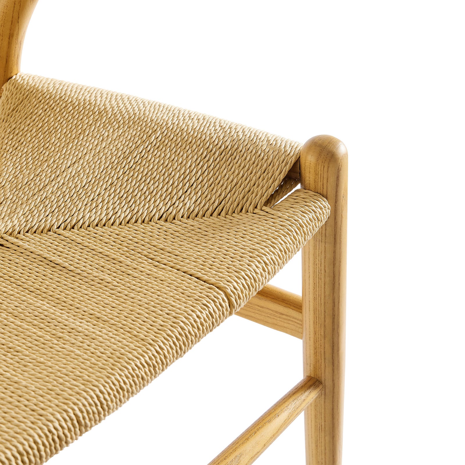 Tight paper rope weave creates a textured, comfortable seat on the natural wood chair || EEI-7200-NAT || detail_studio
