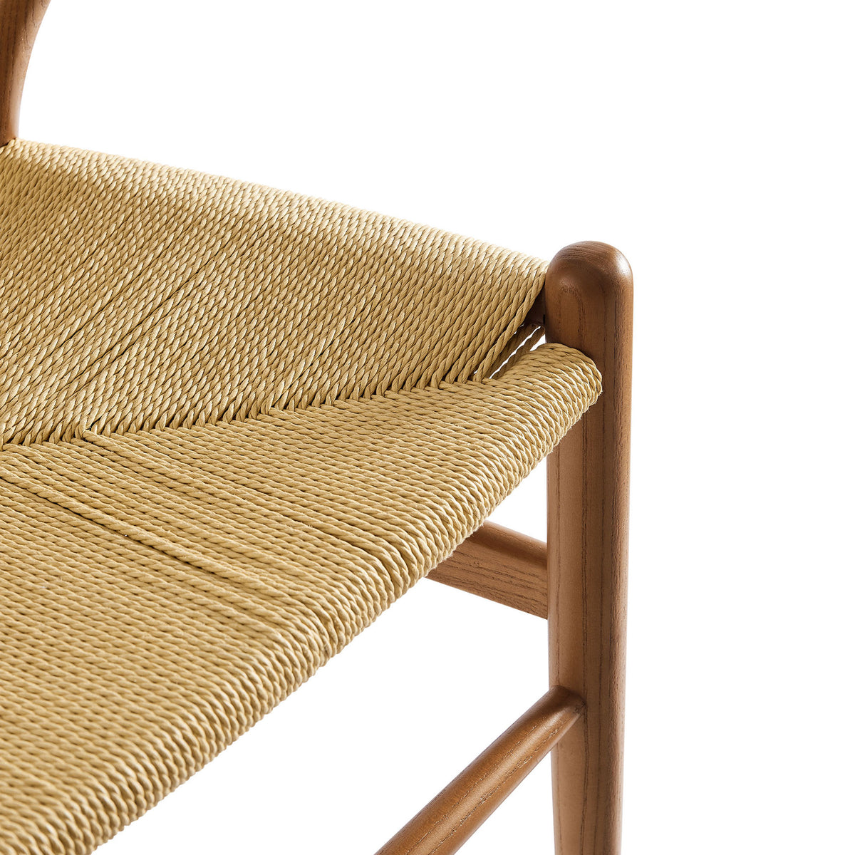 Textured paper rope seat forms a subtle geometric pattern bordered by warm walnut wood || EEI-7200-WAL || detail_studio