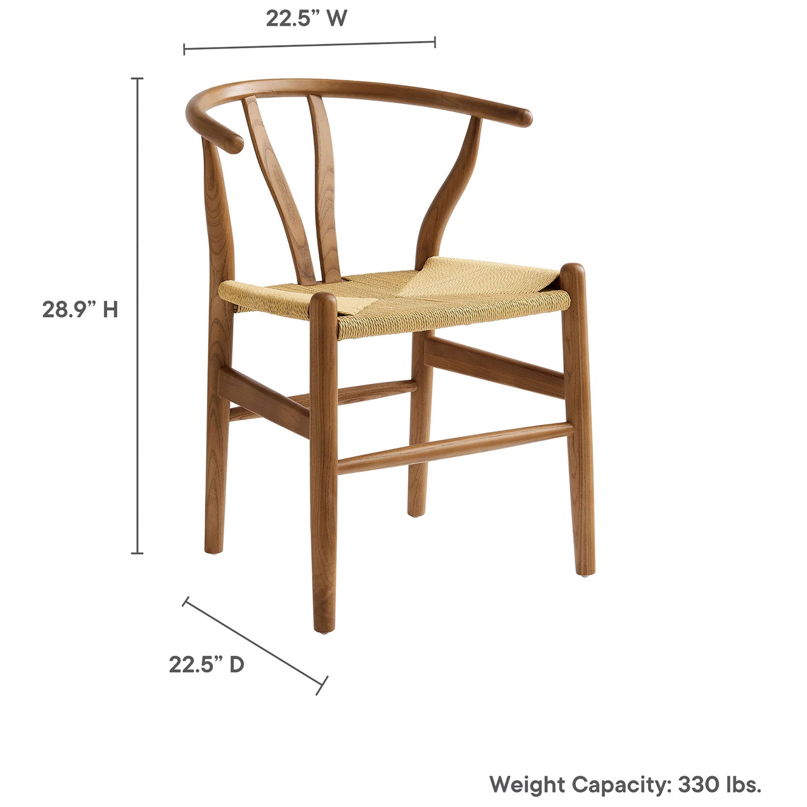 Dimension graphic shows Amish dining chair measurements and 330 lb weight capacity || EEI-7200-WAL || dimension_studio