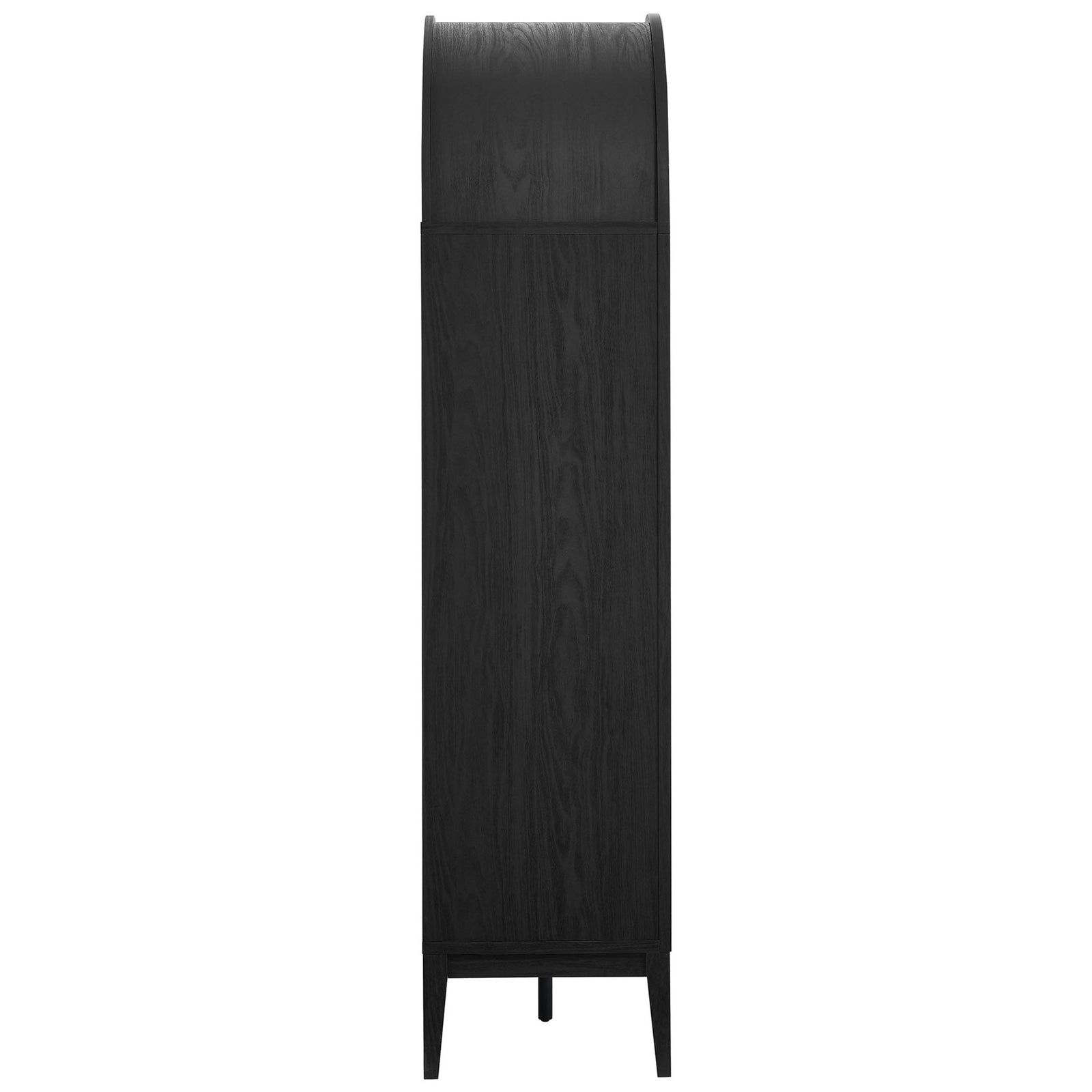 Tapered legs and a softly curved top highlight the cabinet's refined silhouette || EEI-7203-BLK-OAK || side_studio