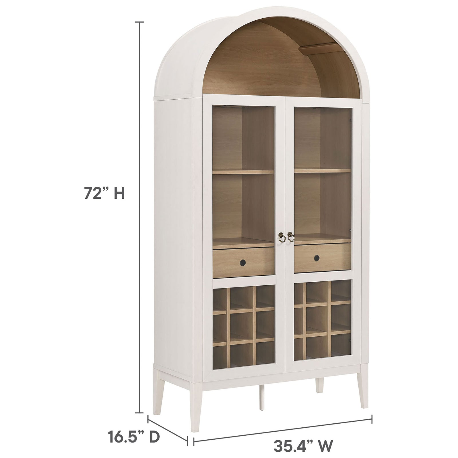 Sized for impact at 72 in tall with 35.4 in width and 16.5 in depth to fit dining or living spaces || EEI-7203-IVO-OAK || dimension_studio