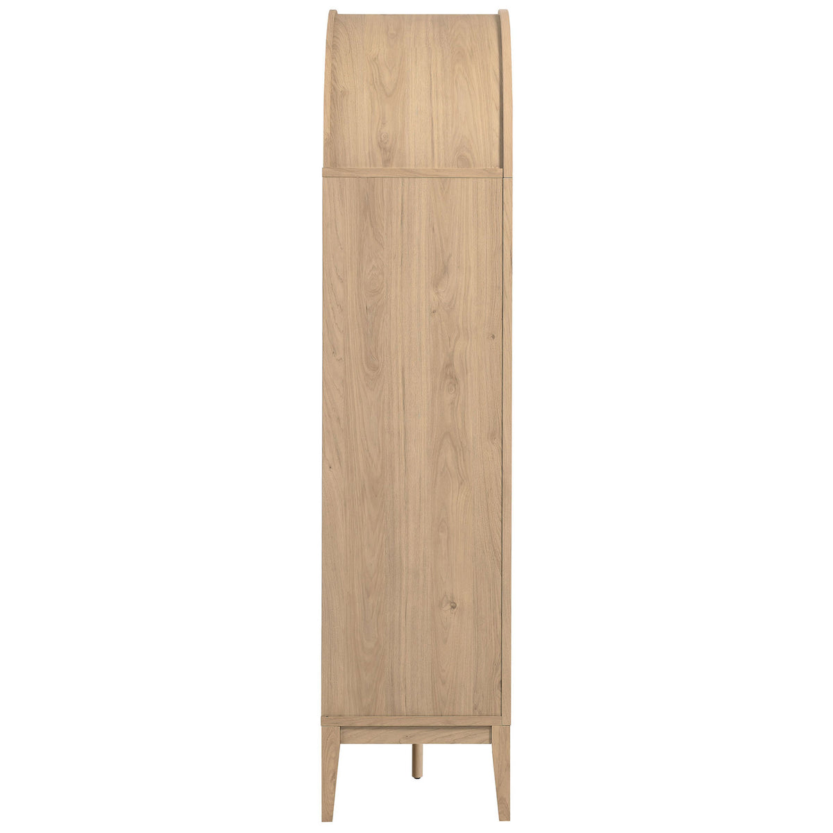 Slim arched cabinet profile in light oak with clean lines and tapered legs. || EEI-7203-LOA || side_studio